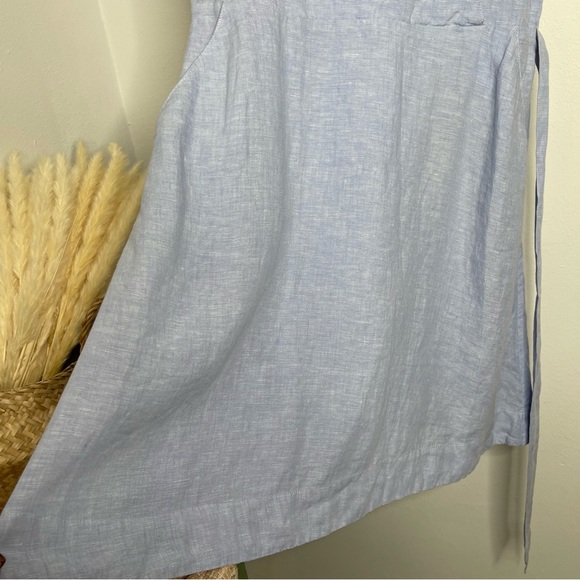 TAHARI Chambray 100% Linen Dress Sleeveless Pockets Scalloped V-neck Tie Size 6 - Picture 5 of 16